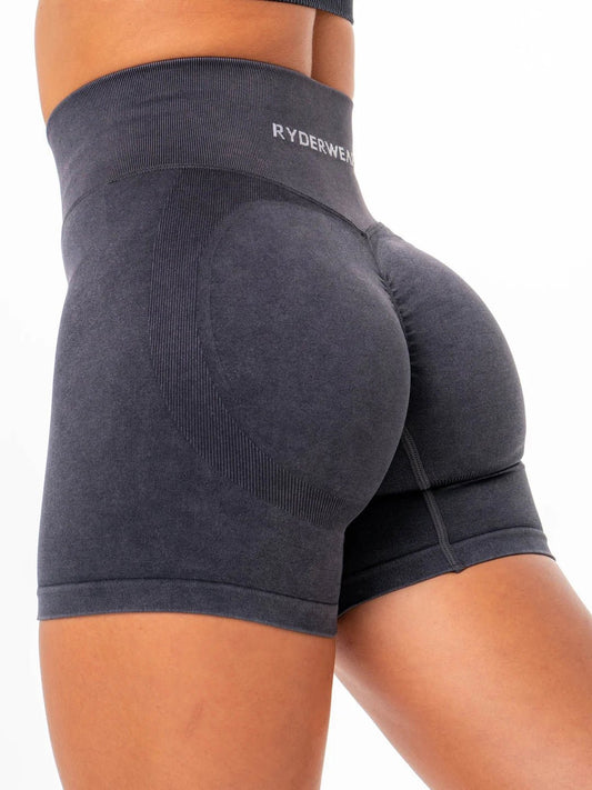 STONEWASH SCRUNCH SEAMLESS SHORTS NOIR (PACK DE 3) - SportVentePrivee